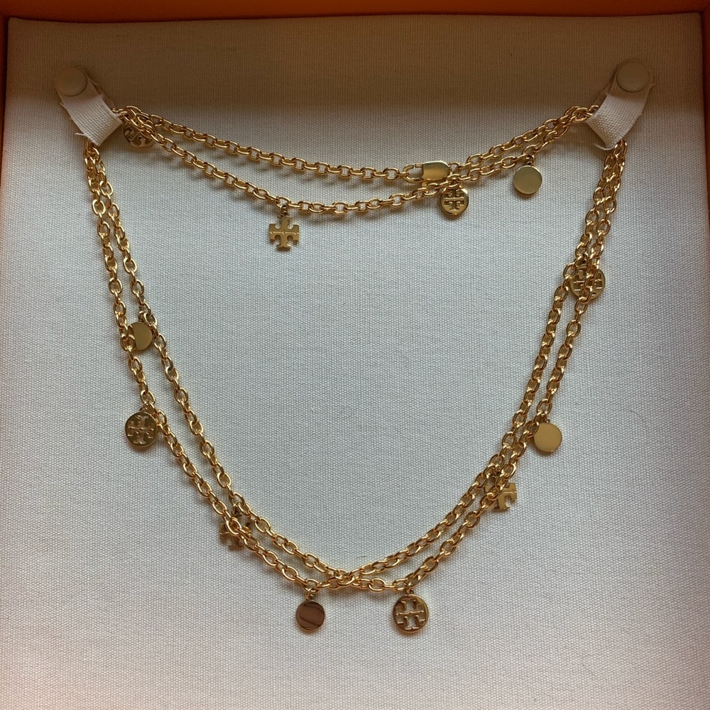 Tory Burch Gold Logo Charm Necklace